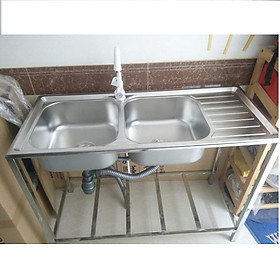 Bộ Chậu Rửa Chén Bát Inox 304 Có Chân HWATA 2 Hộc 1 Bàn - Hàng Chính Hãng nhiều kích thước