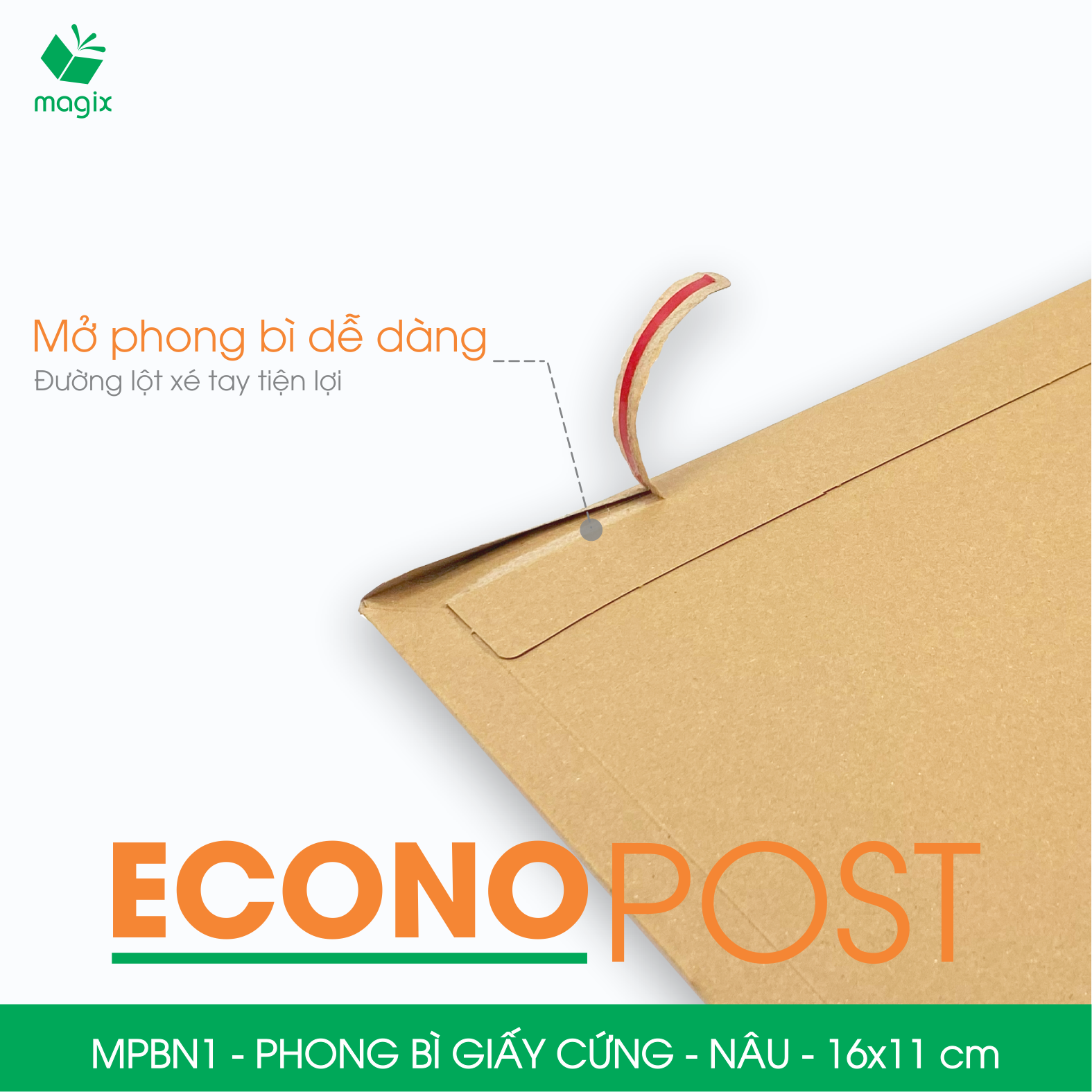 MPBN1 - 16x11 cm - Combo 60 phong bì giấy cứng đóng hàng màu nâu thay thế túi gói hàng
