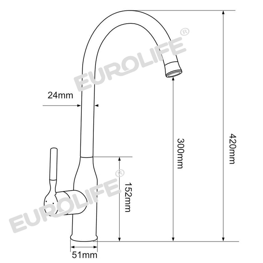 Vòi rửa chén nóng lạnh Đồng mạ Chrome Eurolife EL-KM04 (Trắng bạc)