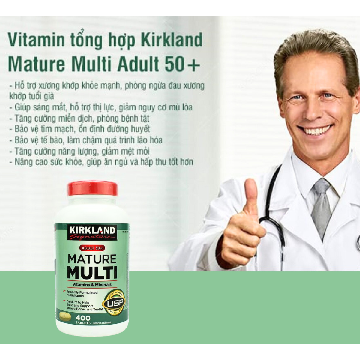 Vitamin tổng hợp cho người từ 50 tuổi Mature Multi Vitamins & Minerals Kirkland tăng sức đề kháng, hỗ trợ xương, răng và cơ bắp khỏe - OZ Slim Store