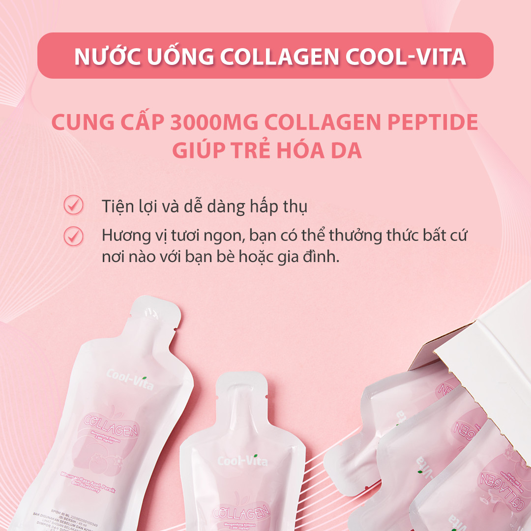 Combo 3 Hộp Nước Uống Collagen Peptide 3000mg Coolvita Hỗ Trợ Trẻ Hóa Sáng Da, Hỗ Trợ Dưỡng Tóc và Móng Kết Hợp Vitamin B3 (45ml× 7 túi)/hộp