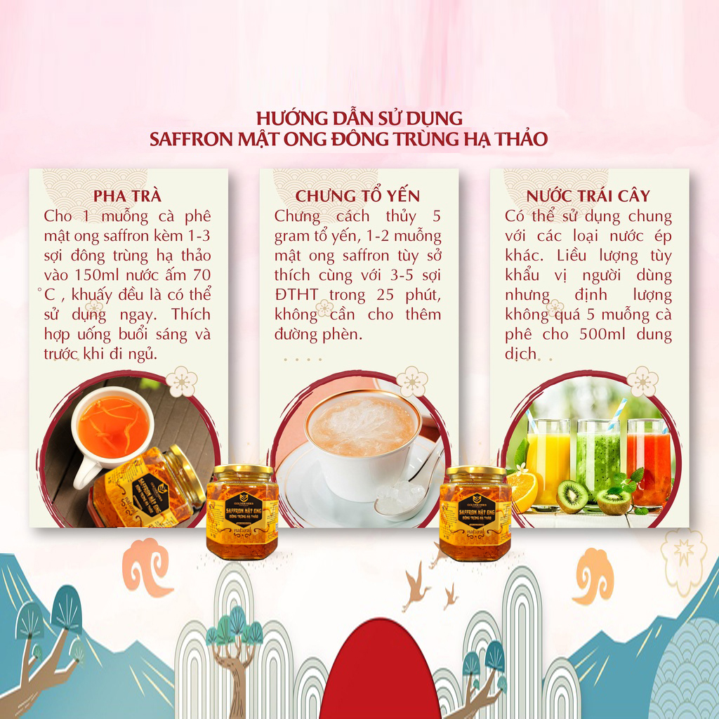 Mật Ong Saffron Đông Trùng Hạ Thảo 180ml/lọ Golden Herb