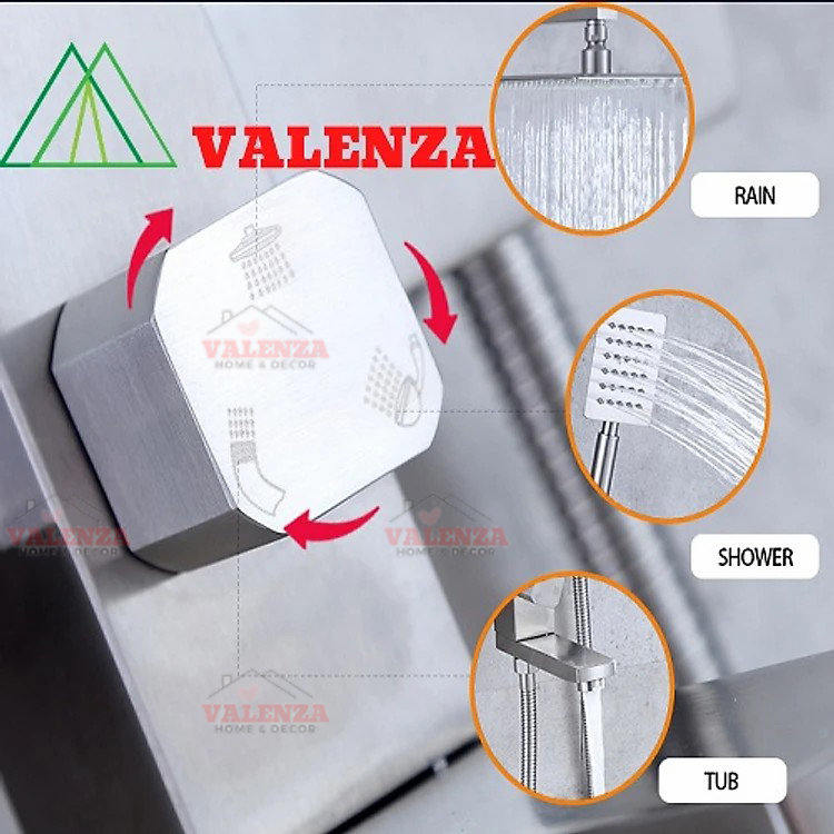 Bộ sen cây tắm đứng inox sus304 nóng lạnh Valenza SCV-01 cao cấp