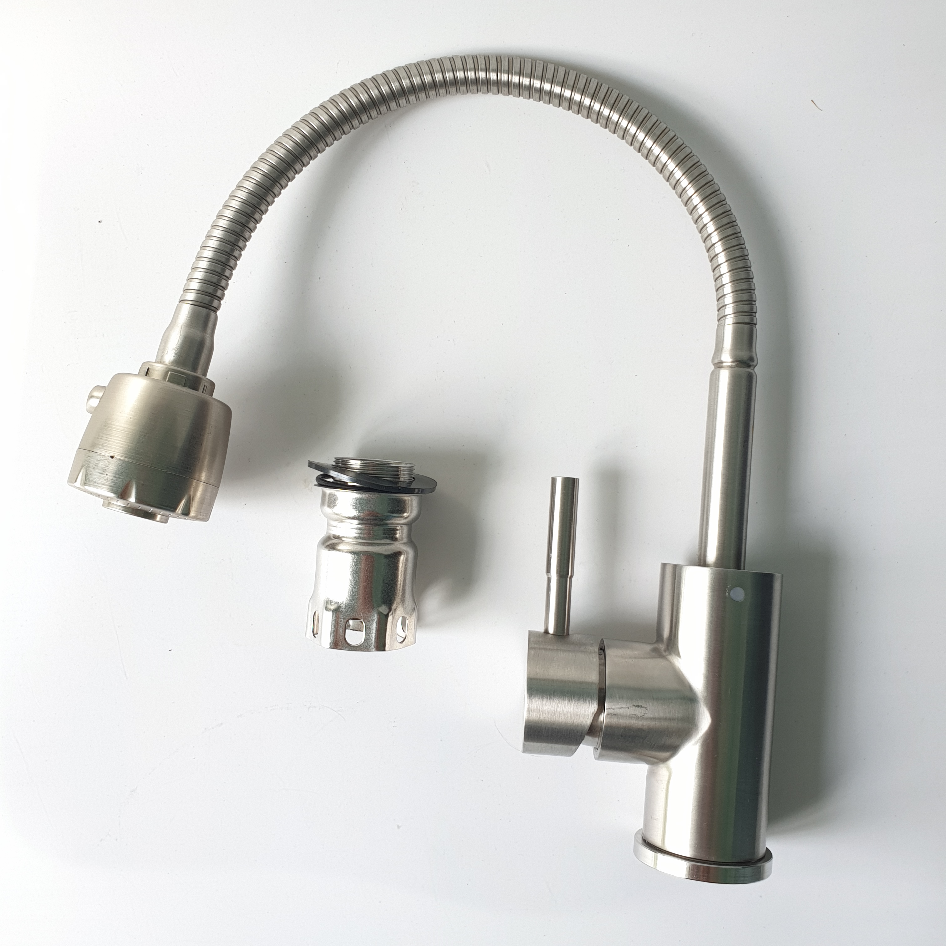 Vòi rửa chén nóng lạnh inox SUS 304 Cao Cấp _ Vòi Rửa Chén Bát Nóng Lạnh Cần Bẻ Lò Xò Sử Dụng cho 2 Hộc Chậu_Vòi chén nóng lạnh inox nguyên khối - hàng đẹp- Trắng vàng