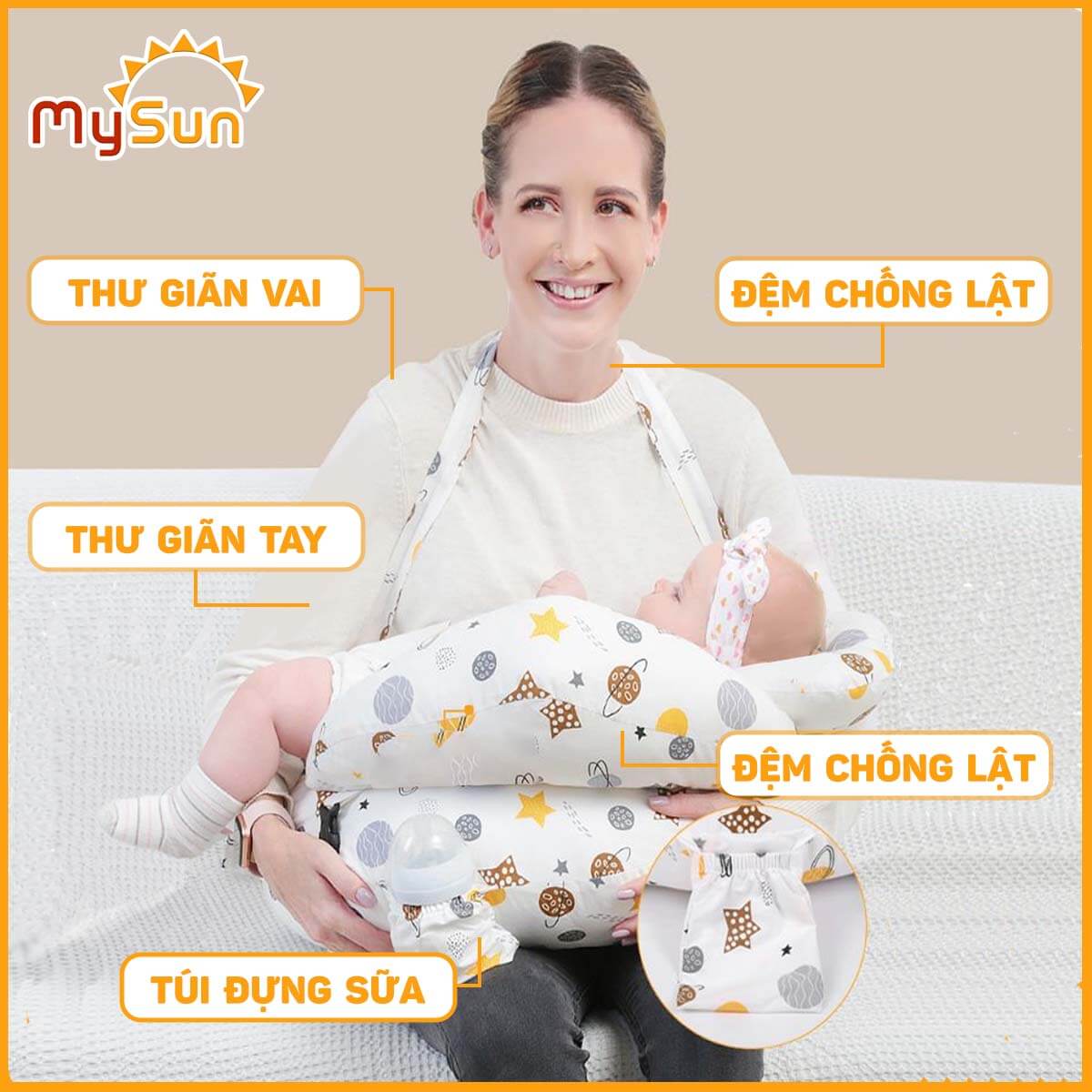 Đệm gối chữ C chống trào ngược dạ dày cho trẻ sơ sinh nằm ngủ, bé con bú, tựa lưng cho bà bầu.