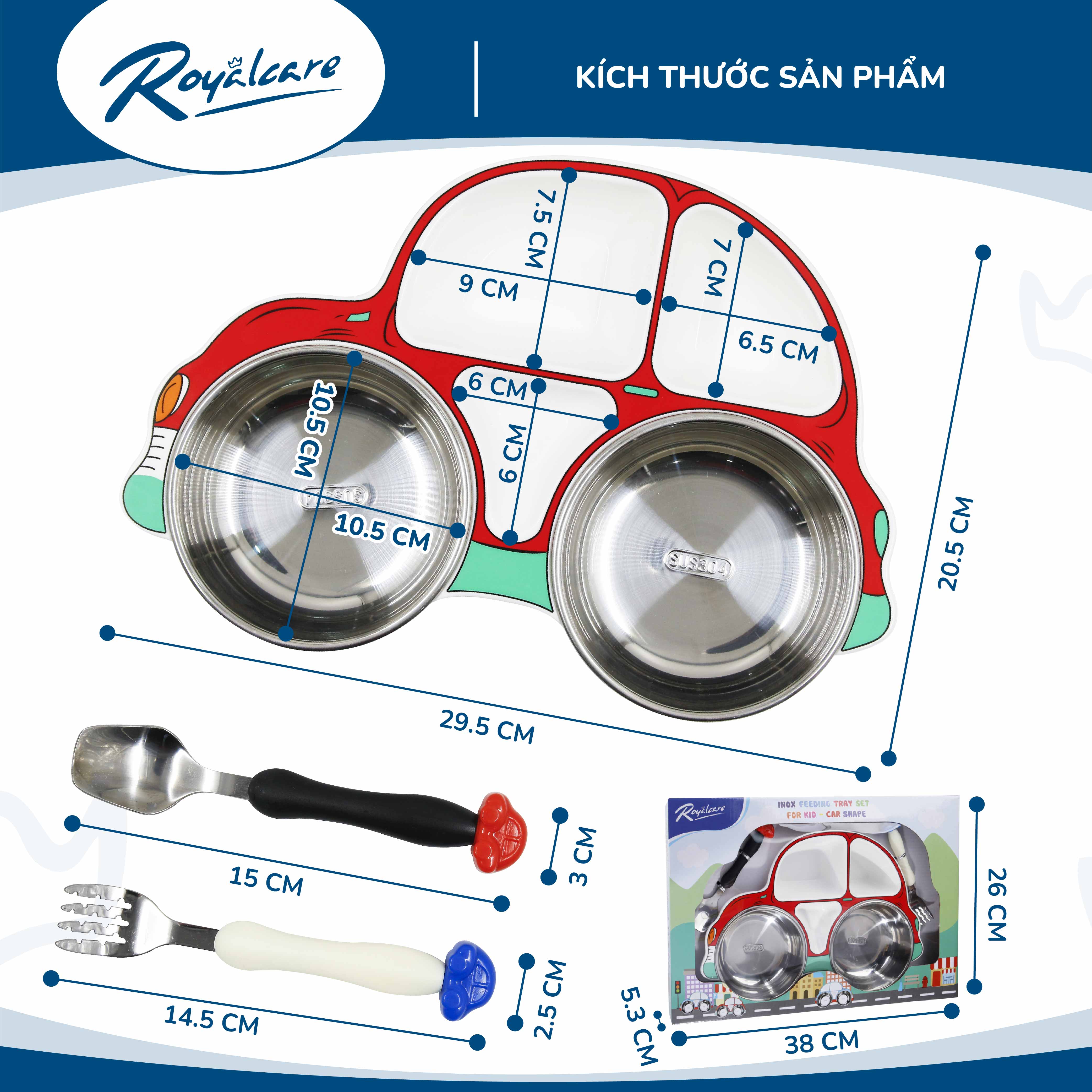 Set khay ăn dặm cho bé bằng Inox và Nhựa cao cấp Royalcare phù hợp ăn BLW, ăn dặm kiểu Nhật và ăn dặm truyền thống