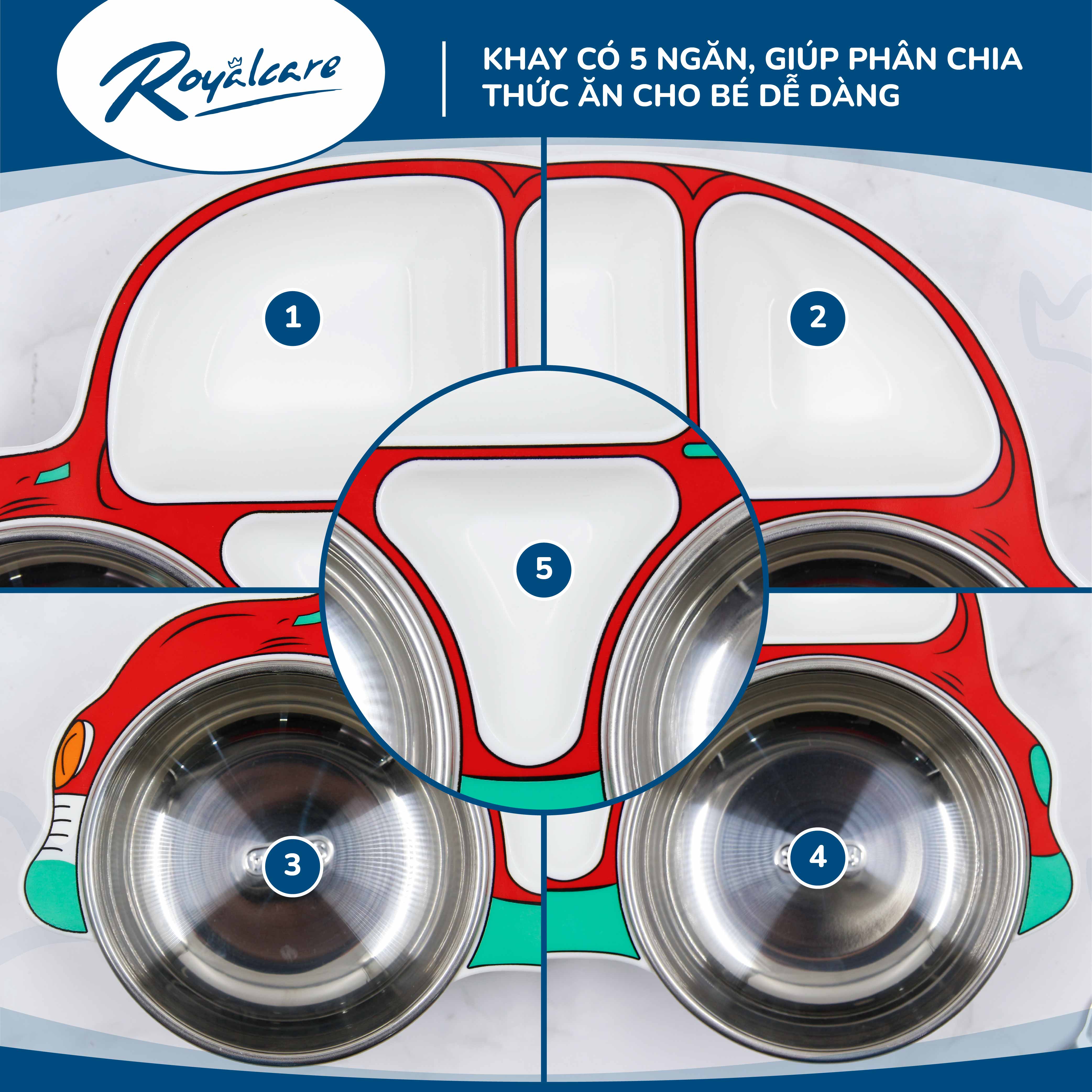 Set khay ăn dặm cho bé bằng Inox và Nhựa cao cấp Royalcare phù hợp ăn BLW, ăn dặm kiểu Nhật và ăn dặm truyền thống