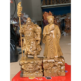 Cặp tượng không minh và quan công  văn võ song toàn ,bằng gỗ bách xanh thơm nức kt cao 20cm