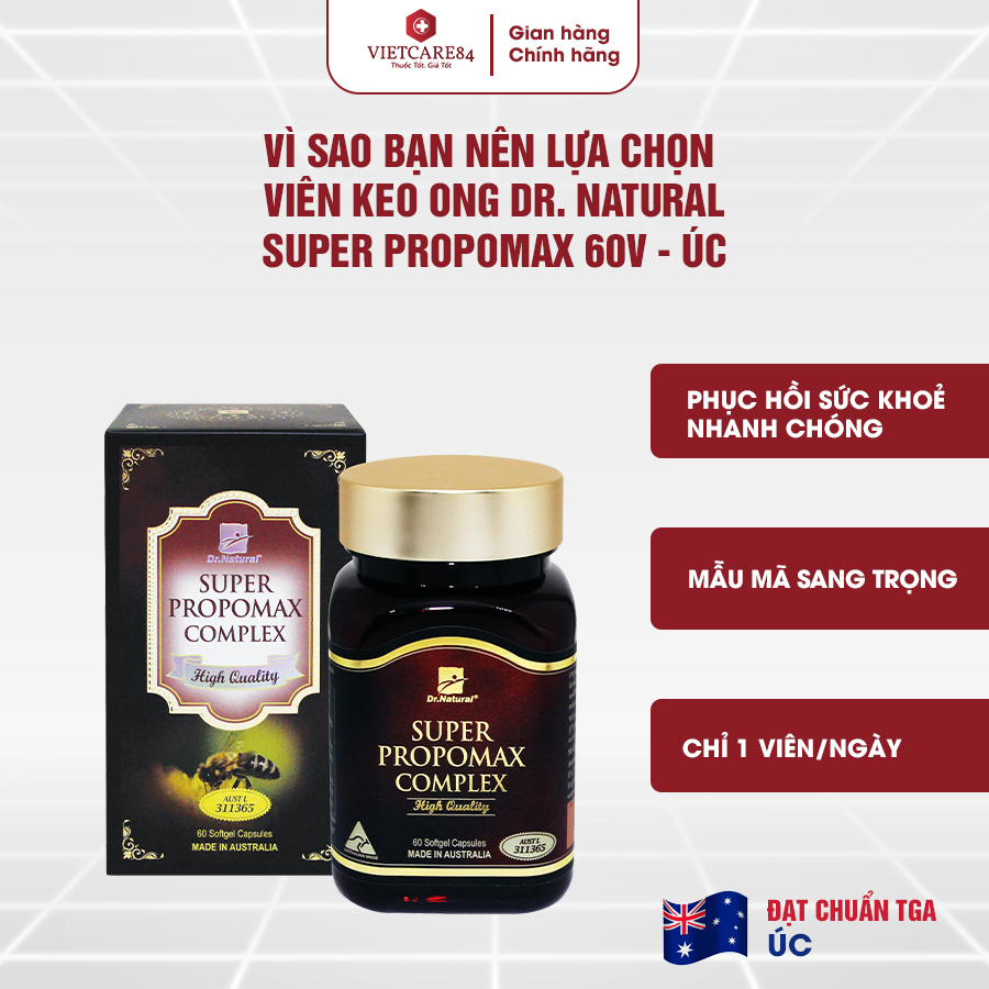 Viên uống keo ong tăng cường hệ miễn dịch, tăng sức đề kháng nhập khẩu chính hãng Úc SUPER PROPOMAX COMPLEX (60 viên) chiết xuất từ Keo Ong giúp tăng cường sức khỏe, nâng cao sức đề kháng, nâng cao thể trạng cho cơ thể