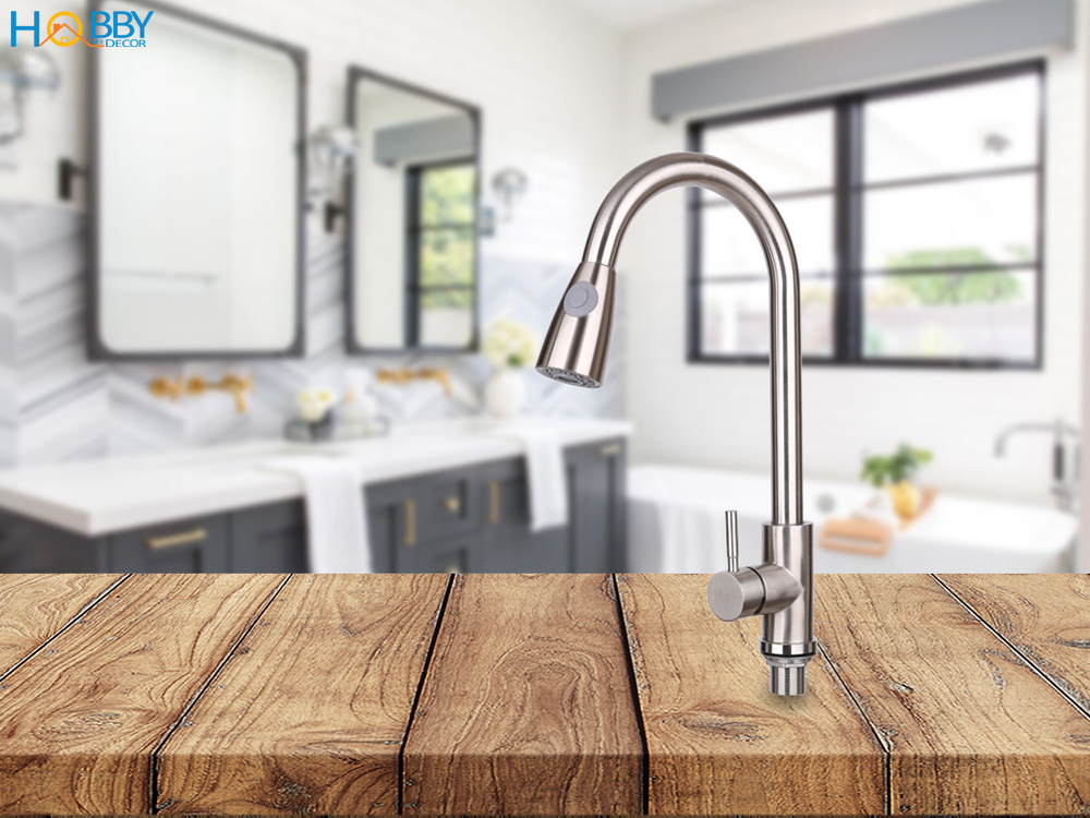 Vòi rửa chén dây rút nóng lạnh 2 chế độ inox 304 Hobby Home Decor VDR1
