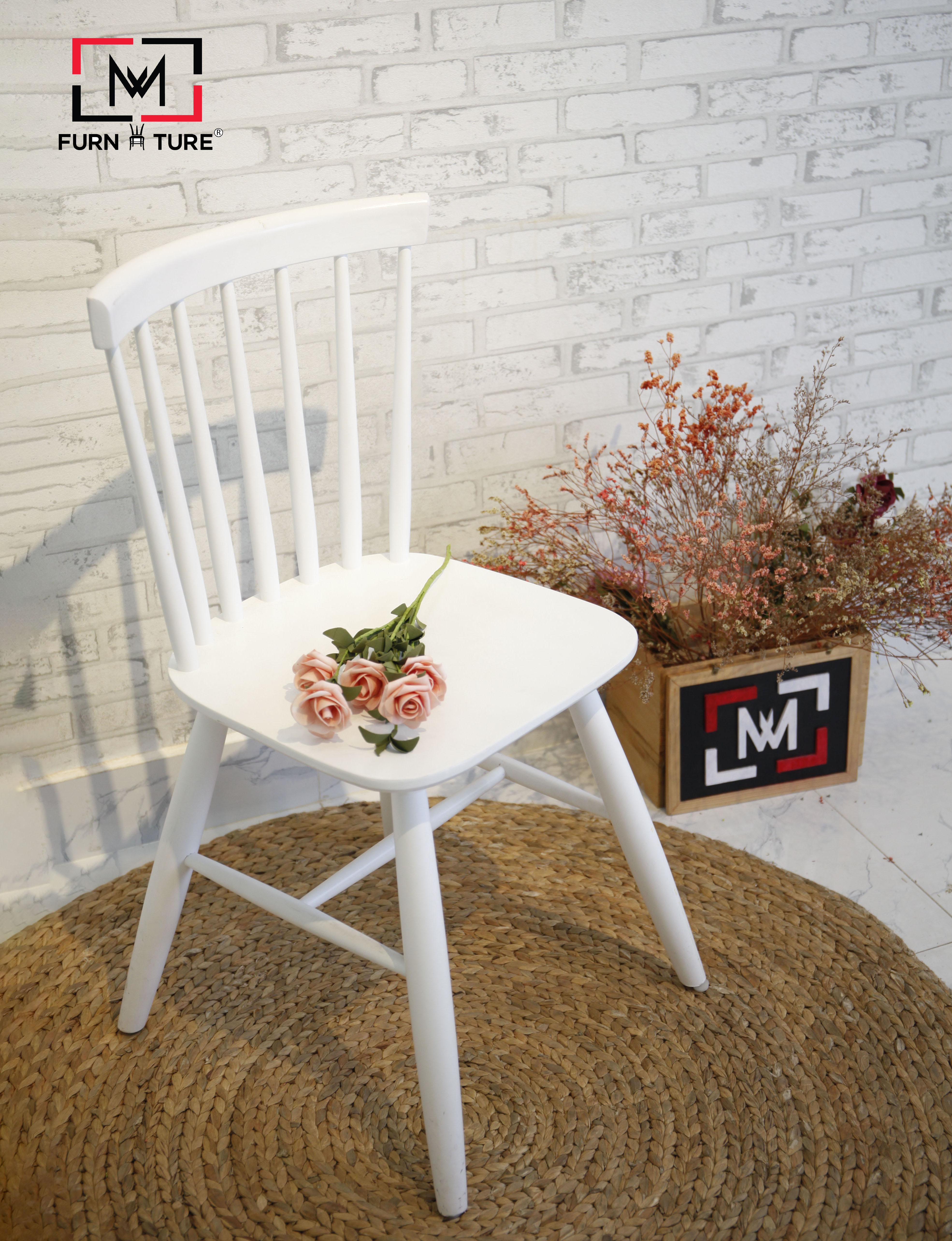 GHẾ BÀN ĂN GỖ XUẤT KHẨU MÀU TRẮNG - STOOL CHAIR WHITE