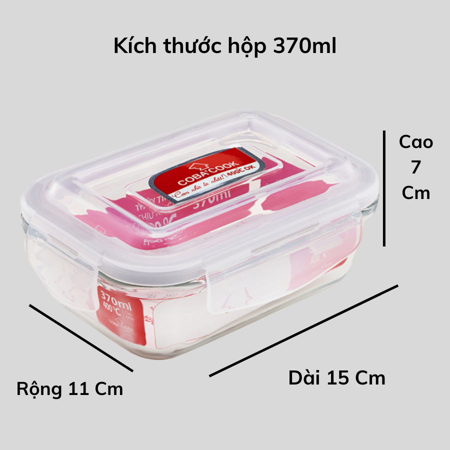 Bộ 3 hộp thủy tinh chịu nhiệt hình chữ nhật dung tích 370ml-CCL33