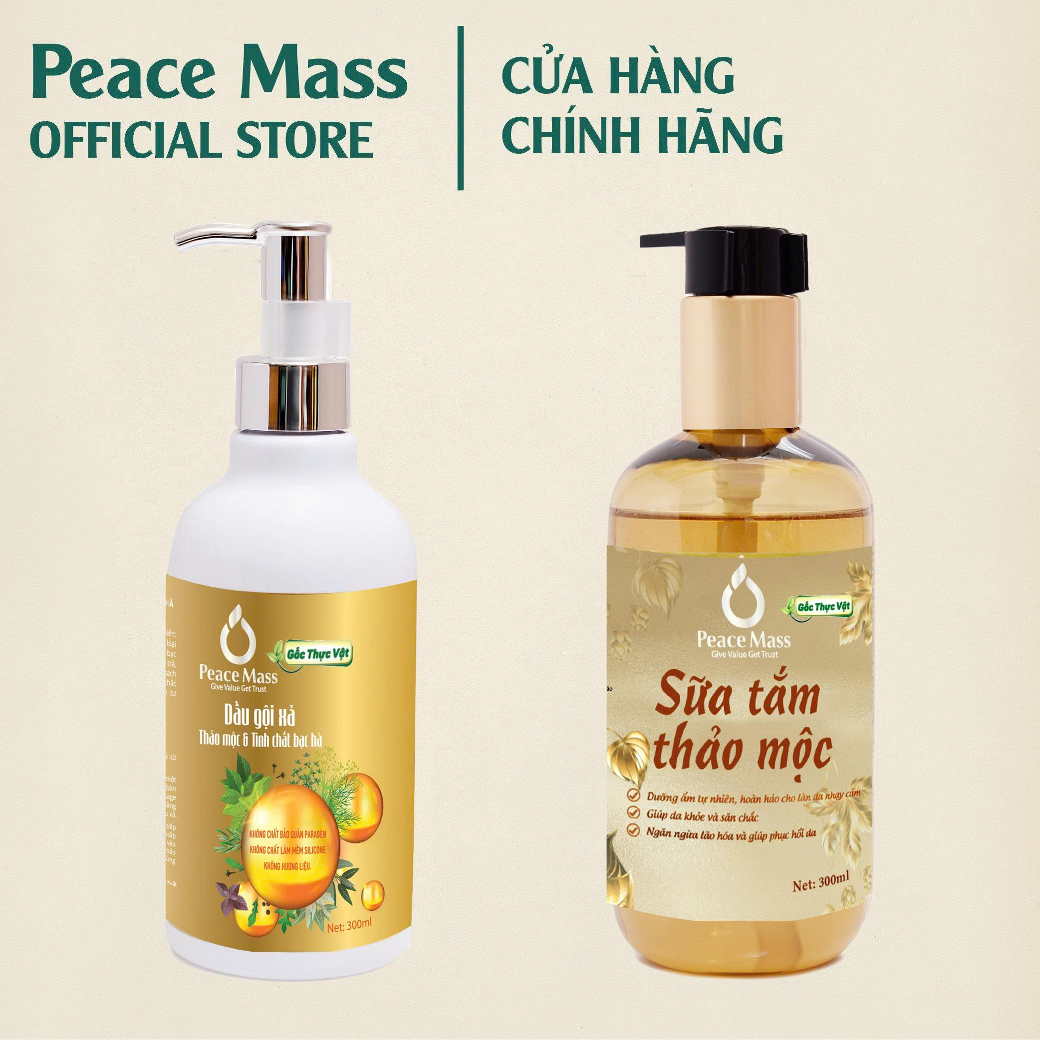Combo Sản Phẩm Gốc Thực Vật DGXC2 Peace Mass - Dầu Gội Xả + Sữa Tắm Thảo Mộc 300ml (Thuộc nhóm Sản phẩm Lành tính / Sinh học)