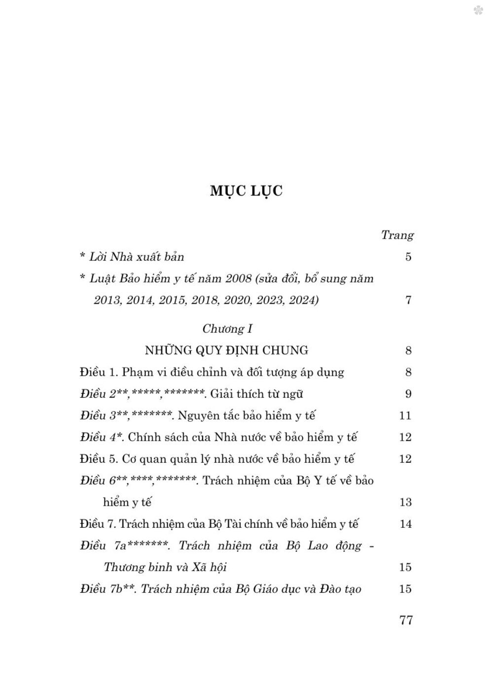Luật bảo hiểm y tế năm 2008 (sửa đổi, bổ sung năm 2013, 2014, 2015, 2018, 2020, 2024) bản in 2025