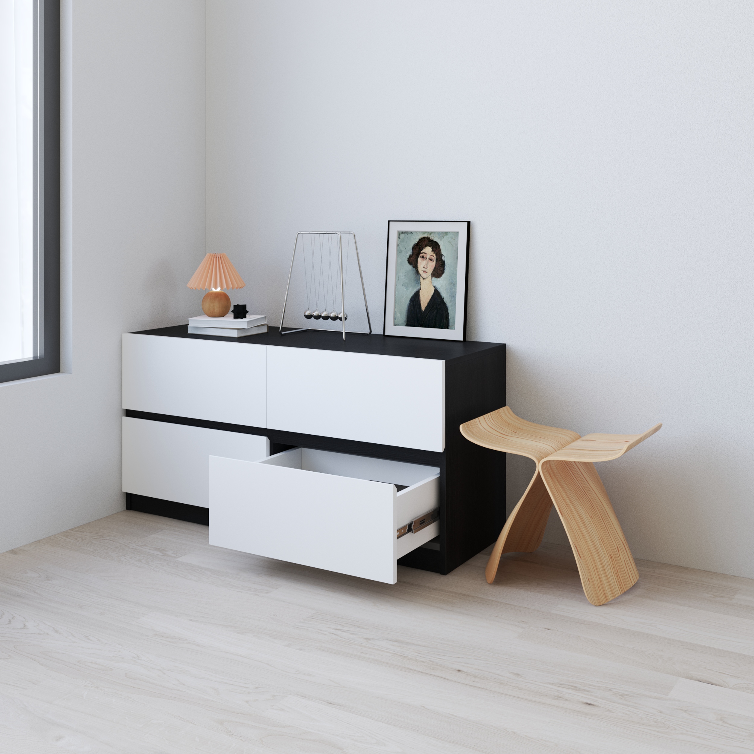 HAPPY FURNITURE , Tủ lưu trữ 4 ngăn kéo - KALA, THK_290, 110cm x 40cm x 55cm DxRxC