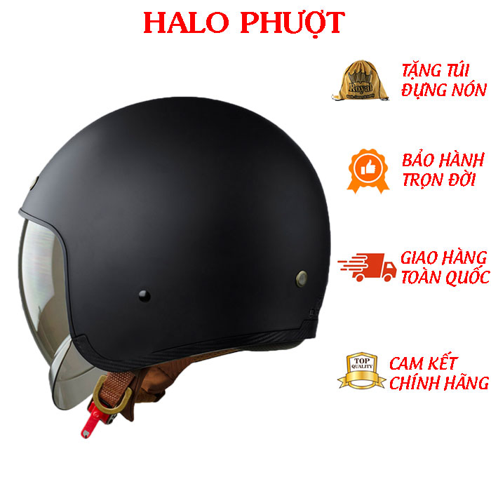 Nón bảo hiểm 3/4 ROYAL M139 có kính âm màu ĐEN NHÁM
