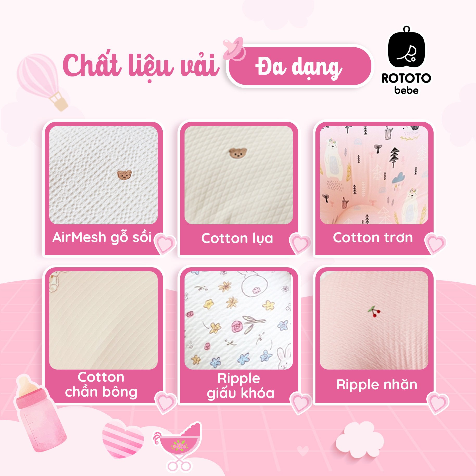 Gối chống trào ngược cho bé - Gối chữ C cao cấp nhập khẩu ROTOTO (Hồng họa tiết gấu)