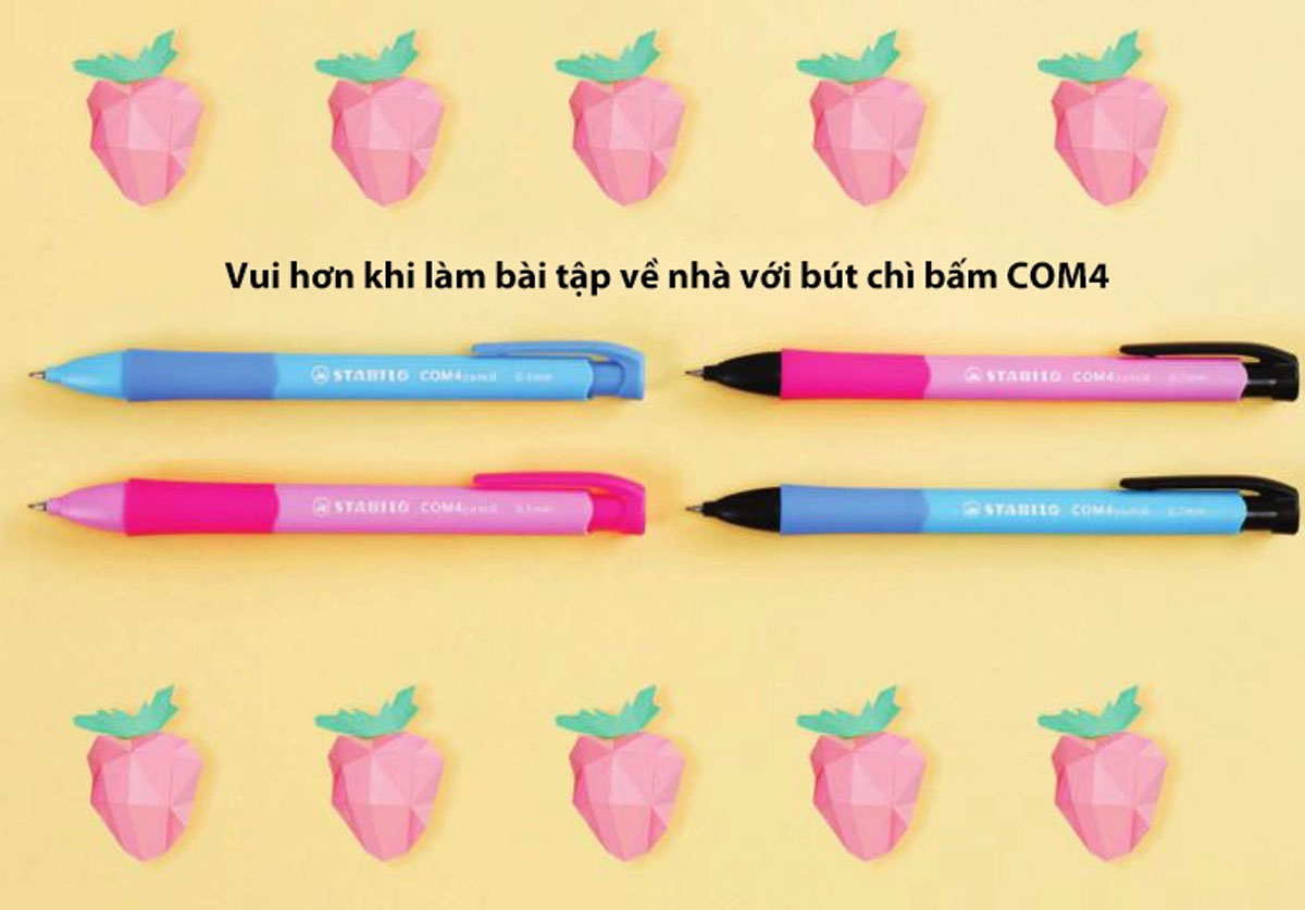 Bộ bút chì bấm STABILO COM4pencil - Bộ 2 bút chì nét 0.7mm xanh + Tuýp 24 ruột 0.7 + Gôm tẩy ER196E (MP6637-C2R+)