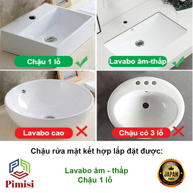 Vòi Nước Lavabo Pimisi PV-306C-1 Nóng Lạnh 1 Lỗ, Thân Củ Gật Gù Làm Từ Đồng Thau Mạ Crom-Niken Sáng Bóng Dùng Cho Chậu Rửa Mặt Treo Tường 1 Lỗ Hoặc Âm Bàn Đá Trong Nhà Vệ Sinh Với Đầy Đủ Phụ Kiện Xi Phông Và Dây Cấp Nước | Hàng Chính Hãng