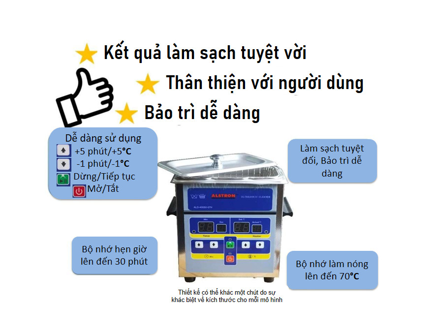Bể rửa siêu âm Alstron ALD-40050-12H (50W 1.2 Lít) – Chậu rửa siêu âm – ALD Series Ultrasonic Cleaner – Alstron Việt Nam