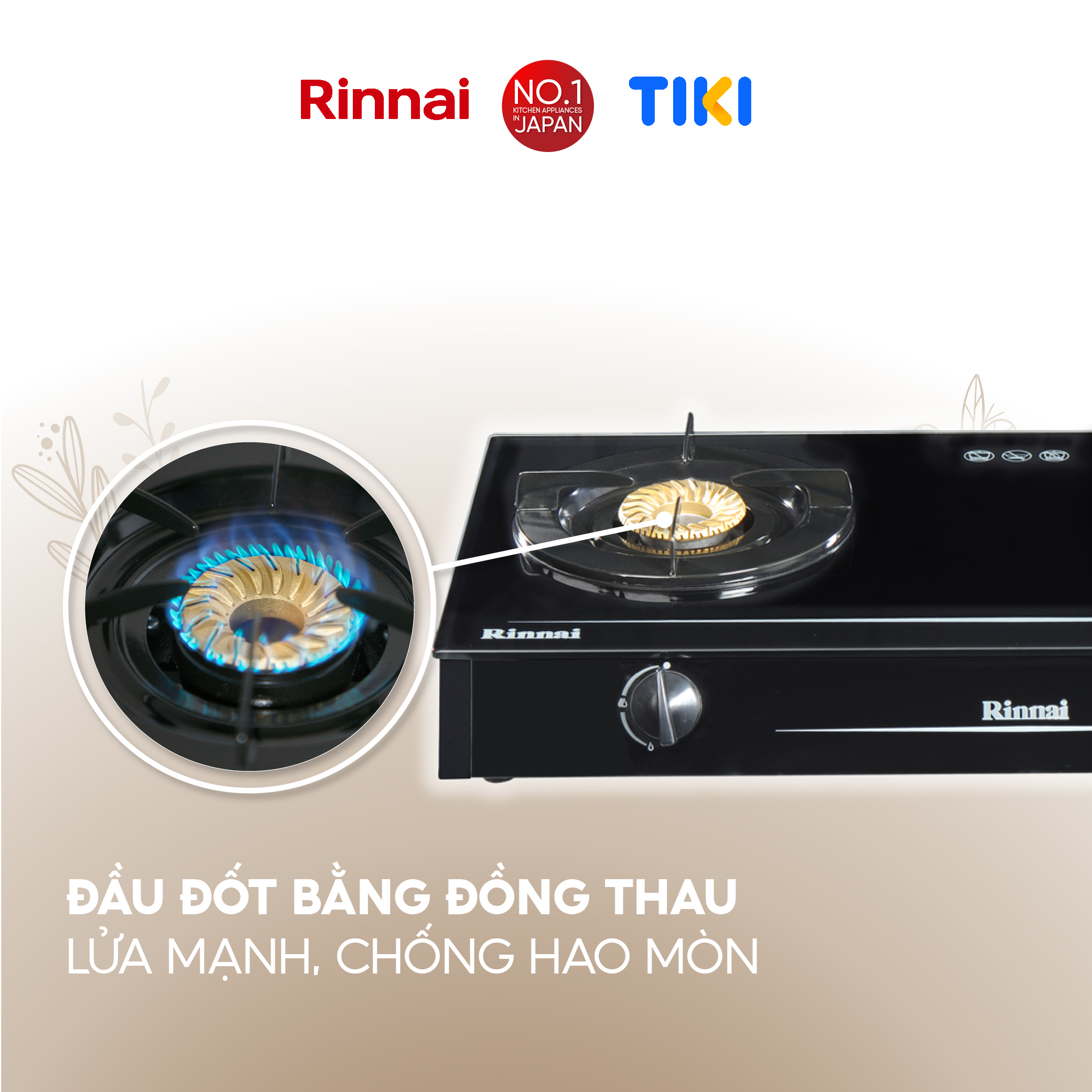 Bếp gas dương Rinnai RV-6Double Glass (Sp) mặt bếp kính và kiềng bếp men - Hàng chính hãng.