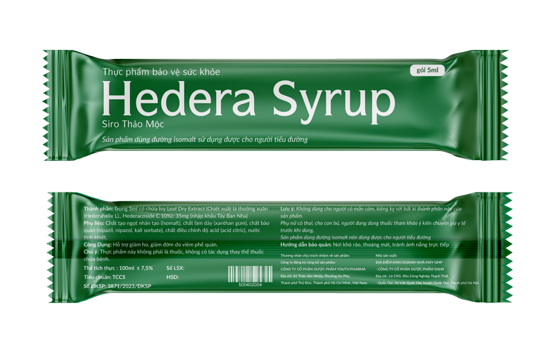 Siro Hedera Syrup Youth Pharma hỗ trợ giảm ho, giảm đờm - Gói 5ml