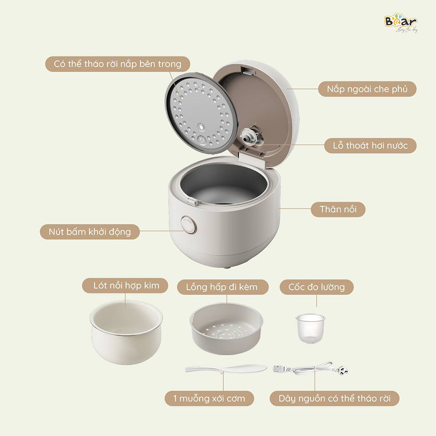 Nồi cơm điện tử đa năng 3L Bear SB-NC30B - Hàng chính hãng