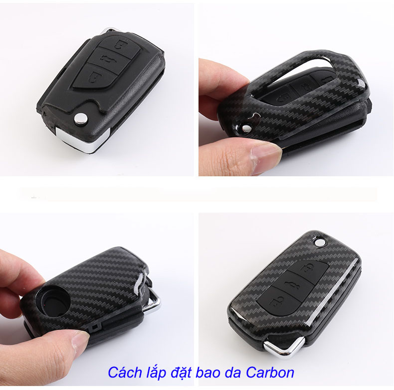 Ốp chìa khóa Carbon dành cho xe Toyota Rush có kèm móc khóa