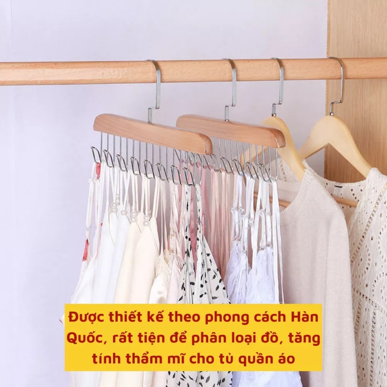 Móc Treo Áo 2 Dây Bra Đa Năng Tiện Lợi Giá Treo 8 Mắc Bằng Gỗ Treo Áo Lót Cà Vạt Thắt Lưng Túi Xách Gọn Tủ Quần Áo- HÀNG CHÍNH HÃNG MINIIN
