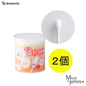 Hộp 110 chiếc tăm bông cao cấp Nhật Bản Sanyo Swab 100% Bông gòn tự nhiên kháng khuẩn an toàn cho bé