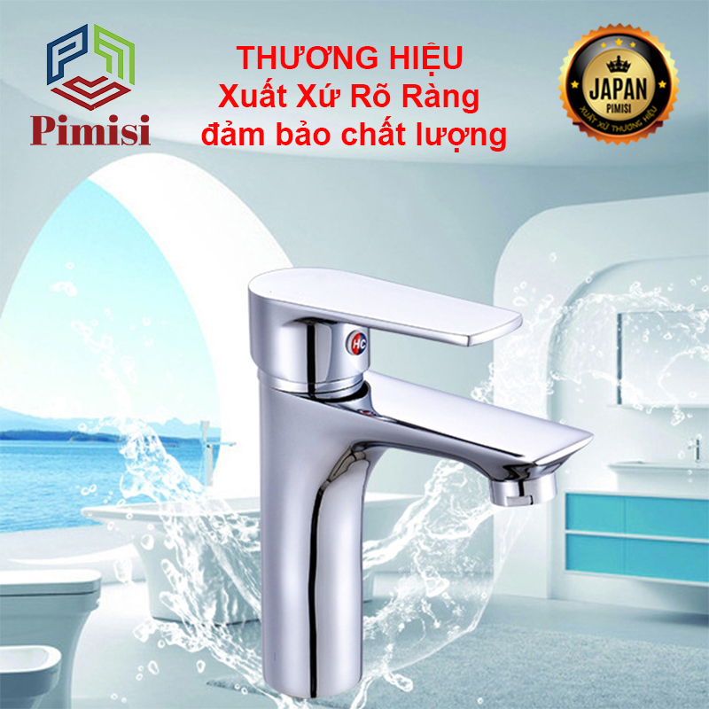 Vòi Nước Lavabo Pimisi PV-306C-1 Nóng Lạnh 1 Lỗ, Thân Củ Gật Gù Làm Từ Đồng Thau Mạ Crom-Niken Sáng Bóng Dùng Cho Chậu Rửa Mặt Treo Tường 1 Lỗ Hoặc Âm Bàn Đá Trong Nhà Vệ Sinh Với Đầy Đủ Phụ Kiện Xi Phông Và Dây Cấp Nước | Hàng Chính Hãng