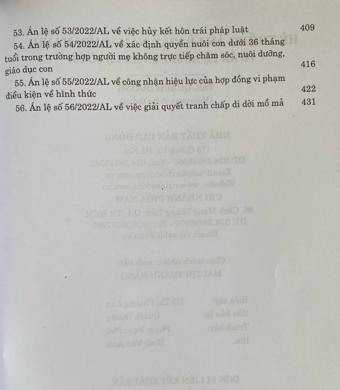 Hệ thống Án lệ Việt Nam (Hiện hành) -Từ Án lệ số 01 đến Án lệ số 56