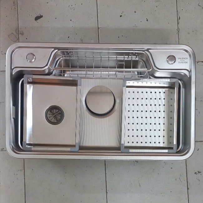 Chậu rửa bát inox304 chống xước 78x48cm nguyên khối không hàn, bộ xả 18cm, khay inox, thớt inox-Hàng chính hãng
