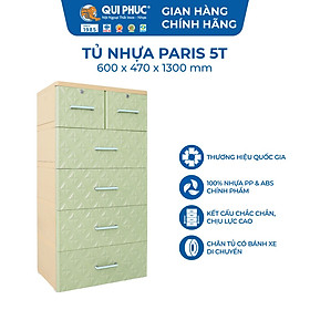 [Chính hãng Qui Phúc] Tủ nhựa 5 tầng PARIS 100% nguyên liệu nhựa chính phẩm, họa tiết nổi 3D độc đáo