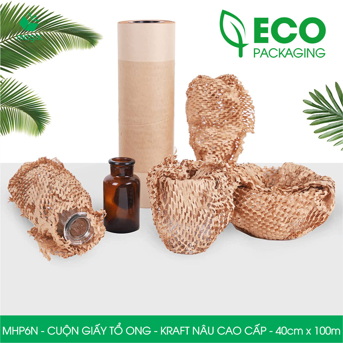 MHP6N - 40cm x 100m - Cuộn giấy tổ ong chống sốc - Kraft nâu Cao Cấp - Giấy gói hàng, gói quà
