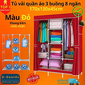 Tủ Quần Áo Cải Tiến Thế Hệ Mới, Tủ Vải Quần Áo 3 Buồng 8 Ngăn 1,7m Cao Cấp