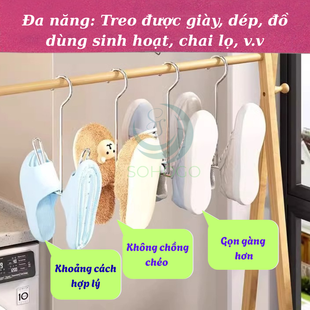 Bộ 2 Móc Treo Giày Đôi Inox Đa Năng- Móc Phơi Giày Thông Minh Chống Gỉ - Móc Sắt Treo Dép – Giày – Chai Đa Dụng