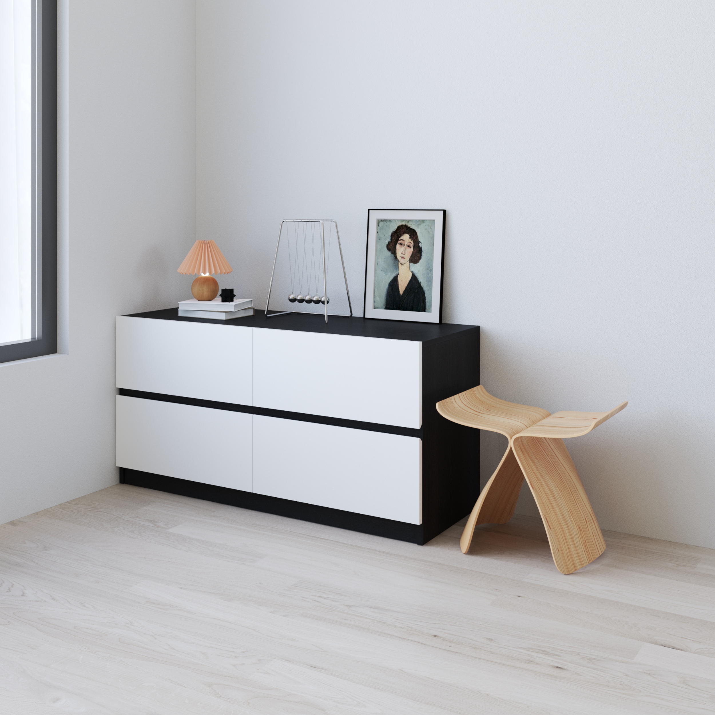 HAPPY FURNITURE , Tủ lưu trữ 4 ngăn kéo - KALA, THK_290, 110cm x 40cm x 55cm DxRxC