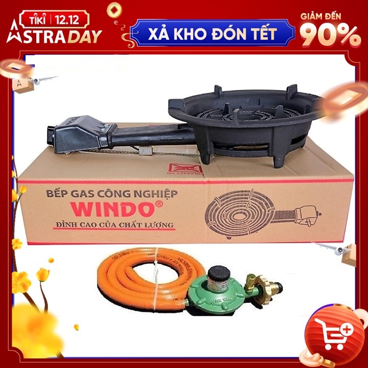 Bếp gas công nghiệp lửa lớn Windo - Tặng bộ van dây (đầu đốt gang đúc nguyên khối, 3 vòng lửa) - Hàng Chính Hãng
