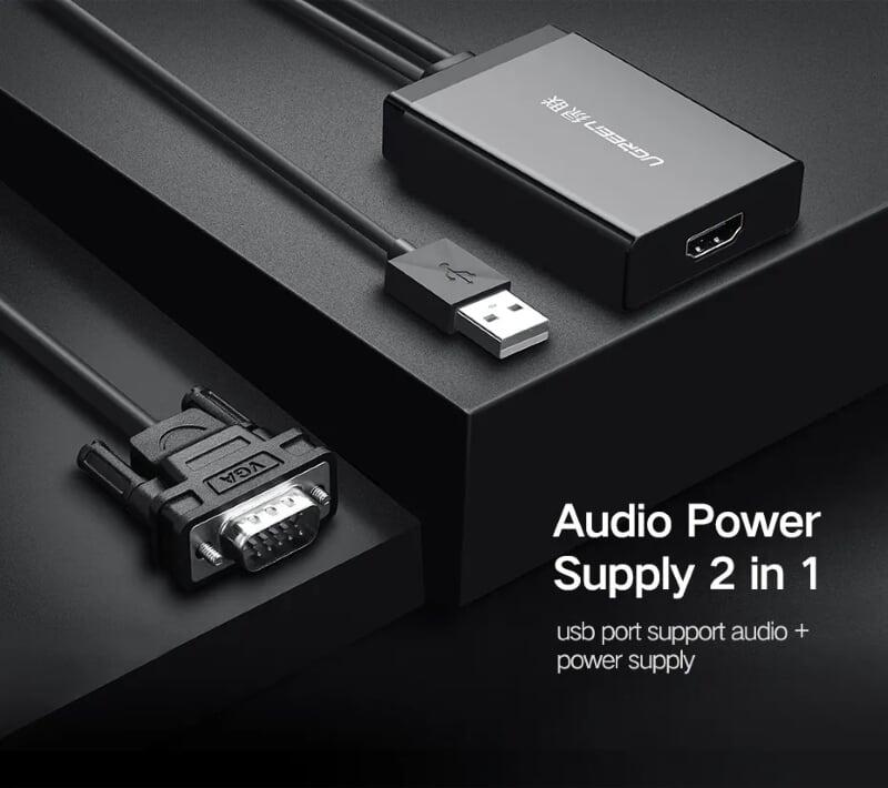 Ugreen UG40213MM106TK 50CM màu Đen Bộ chuyển VGA sang HDMI có trợ nguồn - HÀNG CHÍNH HÃNG