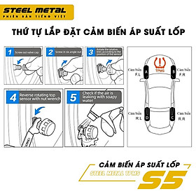 Bộ cảm biến áp suất lốp ô tô xe hơi Tiếng Việt bản cao cấp STEELMETAL S5 Màn LCD Pin năng lượng mặt trời