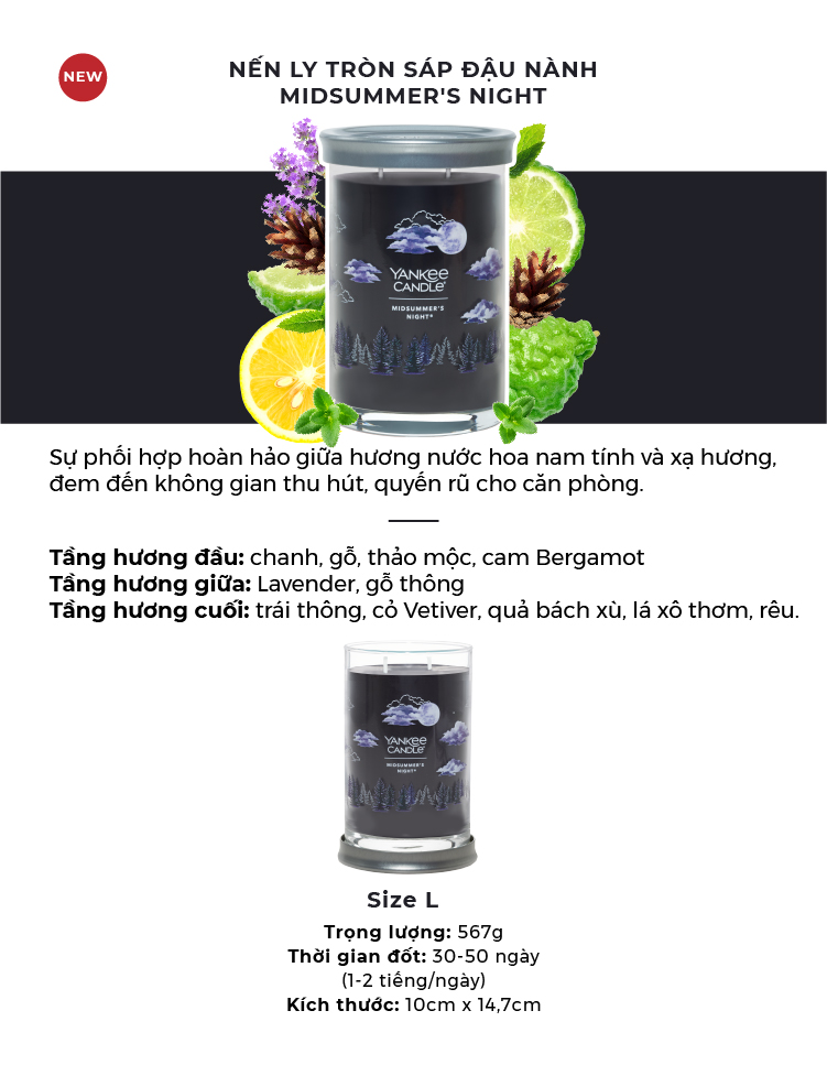 Nến ly tròn sáp đậu nành Yankee Candle size L (567g) - Midsummer