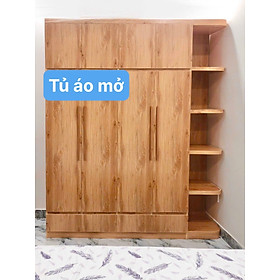 Tủ áo cánh mở Juno Sofa kèm kệ trang trí vật liệu Eco Plast vân gỗ mới ngang 2m x cao 2m4 x sâu 48 cm thi công tận nhà.