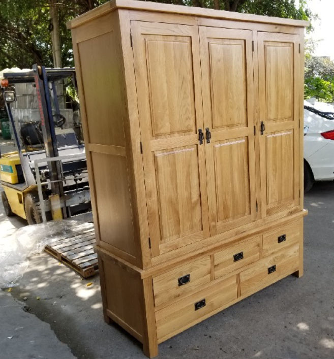 Tủ áo gỗ sồi 3 cánh 5 ngăn kéo Tundo KT 160 x 60 x 200cm