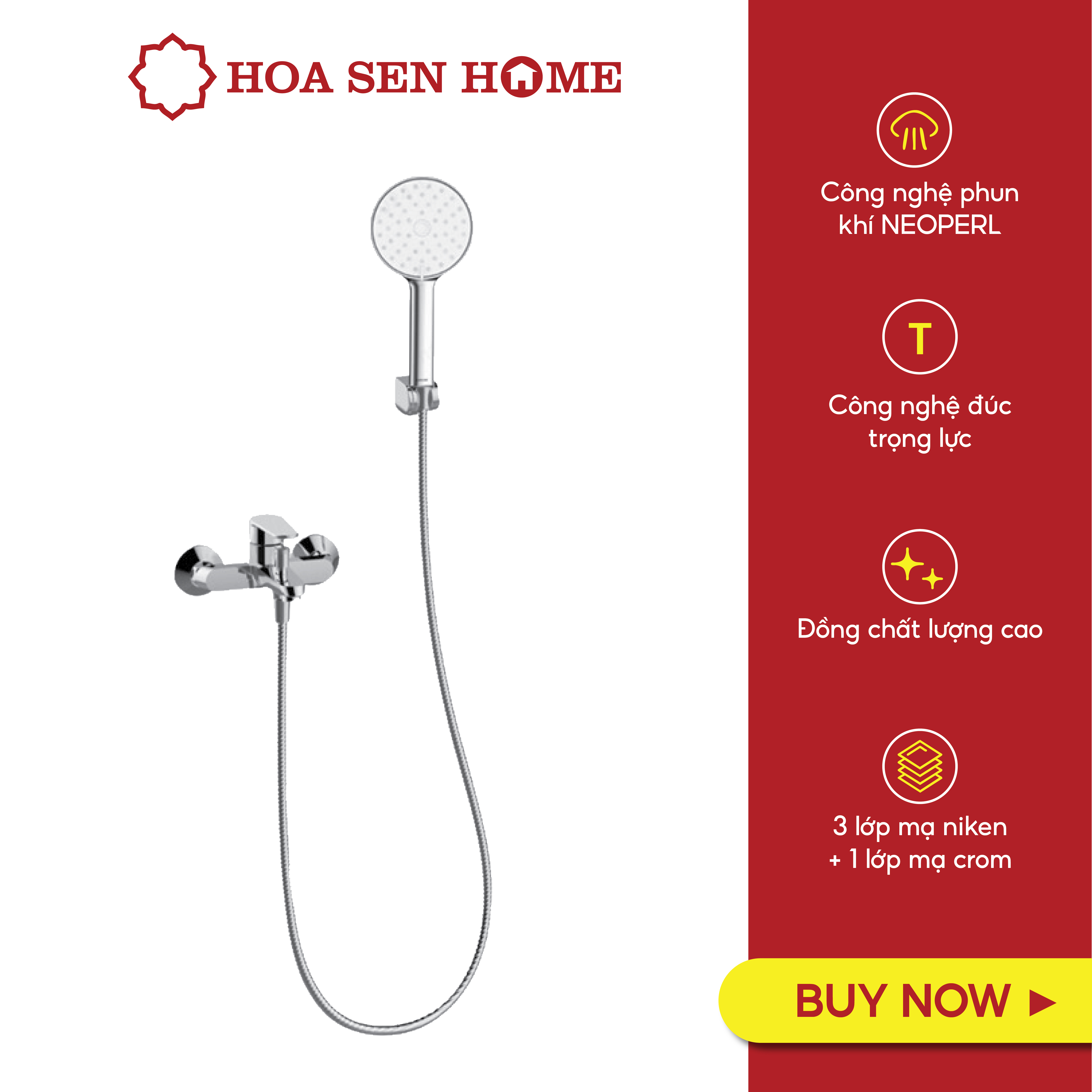Sen dây TUSLO LUXURY S001 chất liệu đồng thau, công nghệ phun khí tân tiến, tiết kiệm nước - Hoa Sen Home - Hàng chính hãng