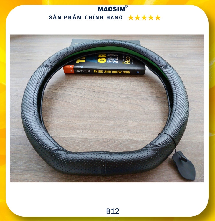 Bọc vô lăng cao cấp Macsim mã Dcut B12 màu đen chỉ đen