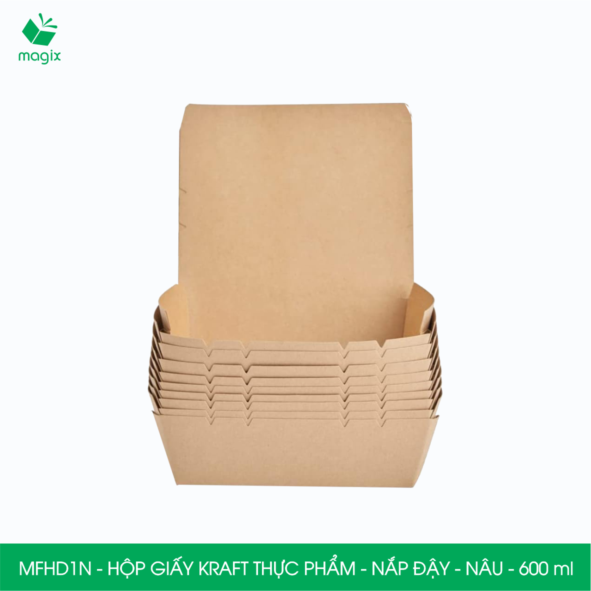MFHD1N - Combo 50 hộp giấy kraft thực phẩm 600ml, hộp đựng thức ăn nắp đậy màu nâu, hộp gói đồ ăn mang đi