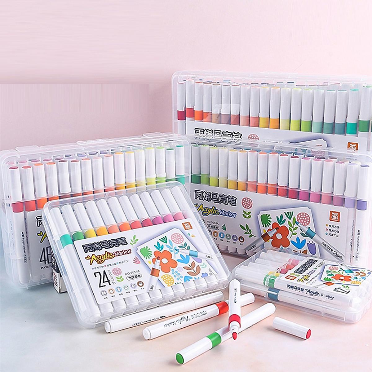 Bộ Bút Màu Acrylic Marker 12/24/36/48/60 Bút Cao Cấp Màu Sắc Tươi Sáng