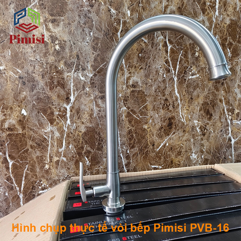 Vòi Rửa Bát Inox 304 Pimisi PVB-16+DC Đơn 1 Đường Nước Lạnh Gắn Chậu Rửa Chén Âm - Dương Bàn Đá Nhà Bếp | Chính Hãng