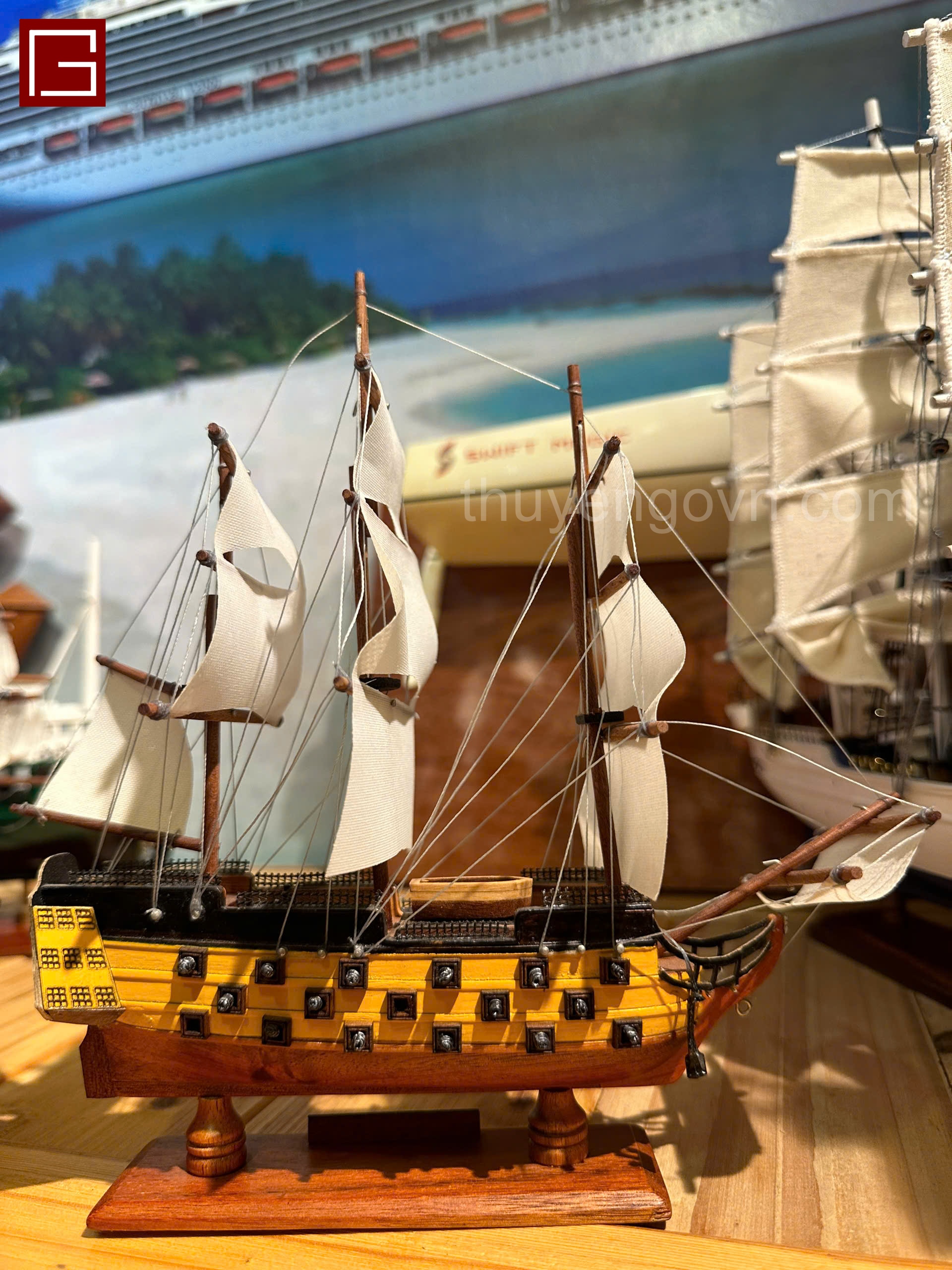 Mô hình thuyền gỗ HMS VICTORY kích thước nhỏ 20cm, thuyền gỗ phong thủy, mô hình trang trí, decor phòng học